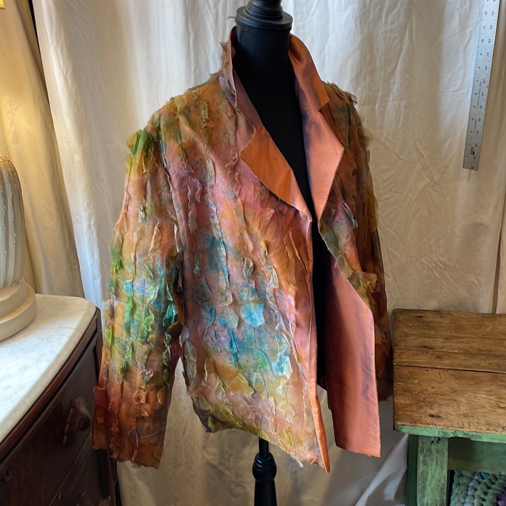 Handmade raw silk hand dyed reversible jacket. 90’s gorgeous artist made craft